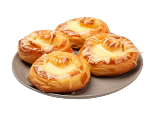 Cheese Danishes isolated on transparent png background. Generative ai