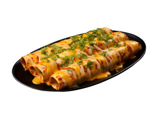 Cheese Enchiladas isolated on transparent png background. Generative ai