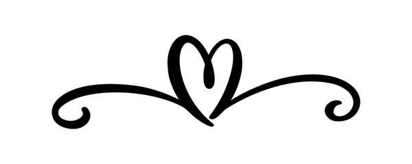 Heart calligraphy sign for decoration your design. Vector elegant symbol. Concept element. Heart scroll.