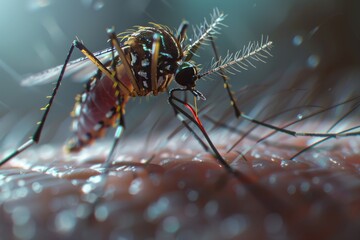 A detailed close up of a mosquito on a person's skin. Ideal for illustrating insect bites