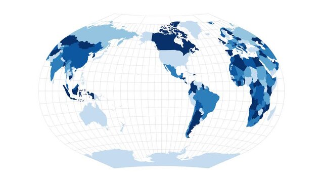World Map. Ginzburg V projection. Loopable rotating map of the world. Creative footage.