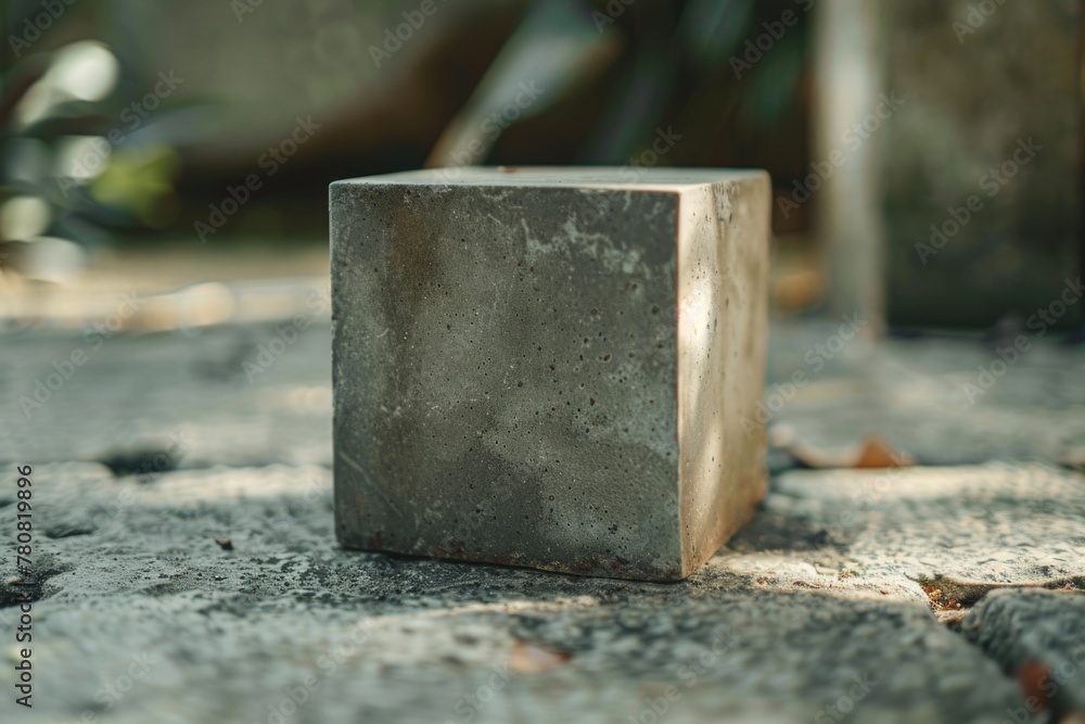 Poster a concrete block placed on a sidewalk, suitable for construction or urban themes