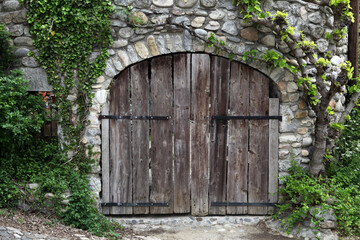 Old wooden door in Labeaume village - Village de France - Ardeche - France