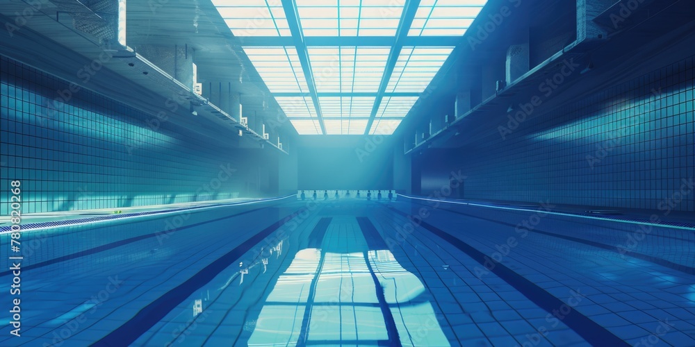 Aufkleber an empty swimming pool in a large building. suitable for architectural and real estate concepts