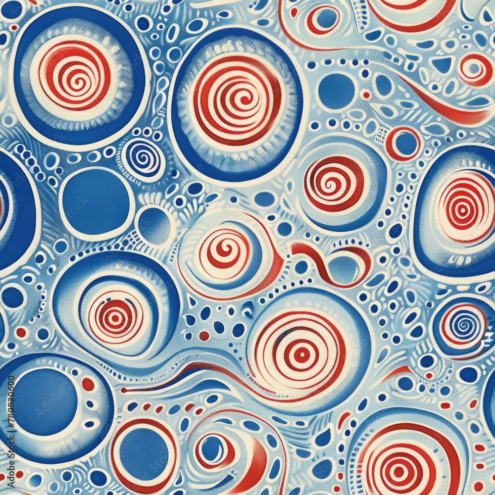 Poster Abstract blue and red background with circles and swirls. Suitable for graphic design projects