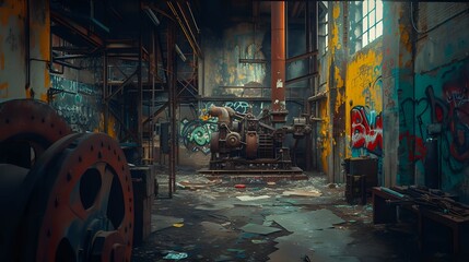 Graffiti Wonderland in Abandoned Factory./n