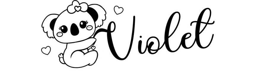 Violet - black color - name written - Word with Koala kawaii for websites, baby shower, greetings, banners, cards-shirt, sweatshirt, prints, cricut, silhouette, sublimation
