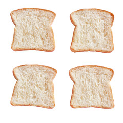 Four slices of white bread on a transparent background, creating symmetry and contrast
