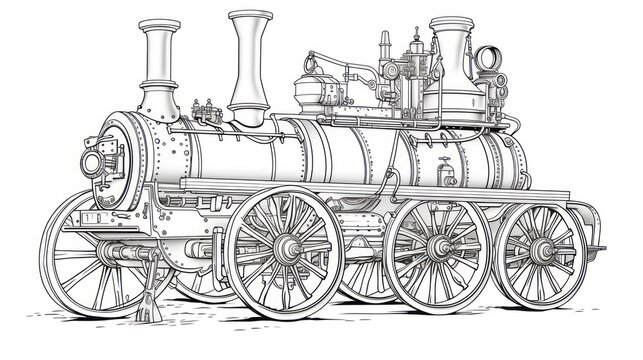 recommend clip art: Old-fashioned travel doodle: Coloring picture featuring a vintage locomotive, perfect for a nostalgic journey.