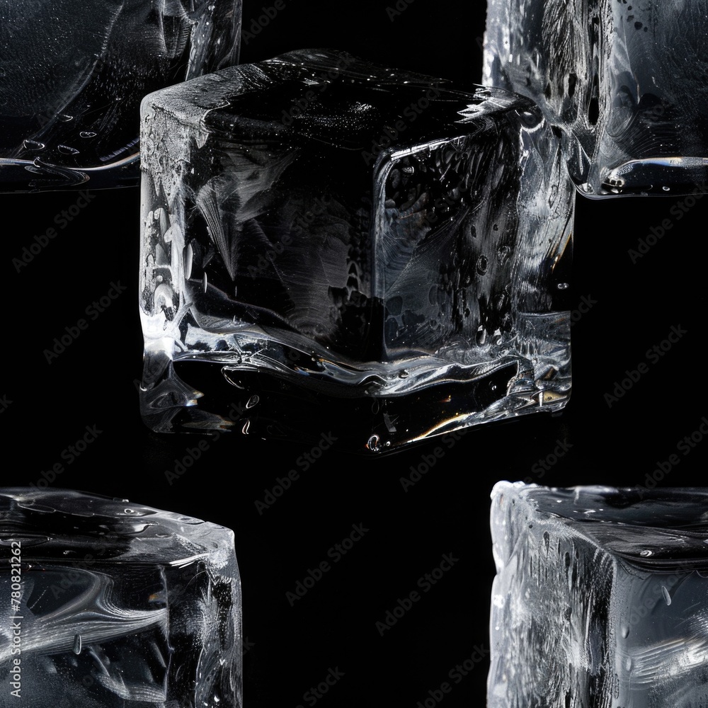 Poster four pieces of ice stacked on top of each other. suitable for various beverage and summer themed des
