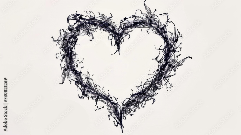 Poster simple heart drawing made with black ink, suitable for various design projects