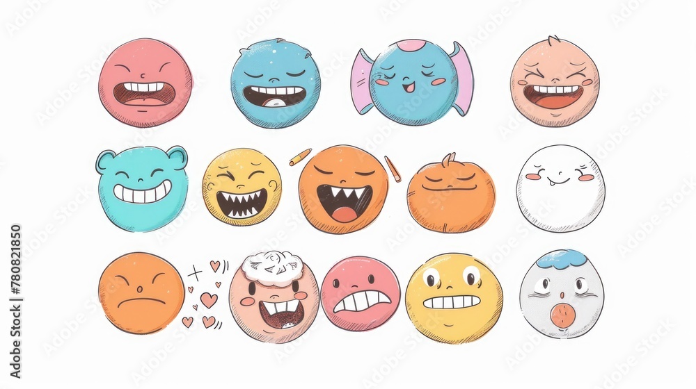 Poster Collection of cartoon faces showing different emotions, suitable for various design projects
