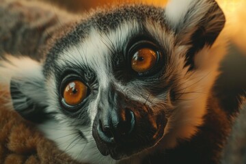 Obraz premium A close up of a ring tailed lemur's face. Ideal for nature and wildlife themes