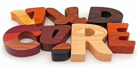 Wooden letters isolated on transparent or white background