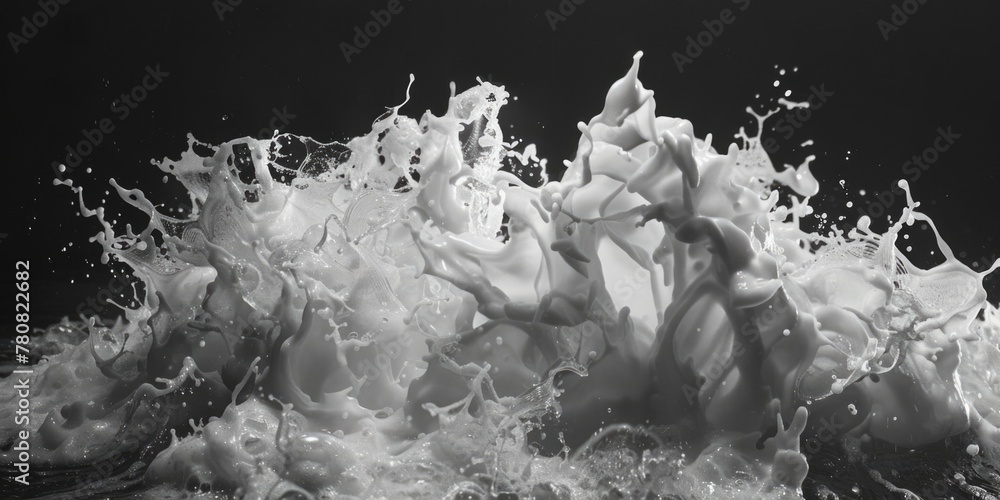 Poster high contrast image of a milk splash, versatile for various projects