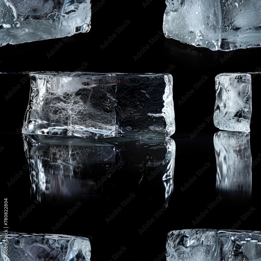 Poster A group of ice cubes sitting on top of a table. Can be used for refreshing summer drink concepts