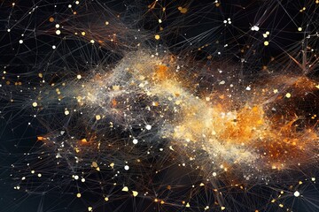Abstract Connectivity in Data Flow Image a colorful wallpaper illustrating in the style of painting, dark gray and gold, editorial illustrations, whimsical abstract landscapes