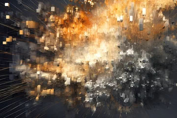Foto op Aluminium Abstract Connectivity in Data Flow Image a colorful wallpaper illustrating in the style of painting, dark gray and gold, editorial illustrations, whimsical abstract landscapes © Pixel Alchemy