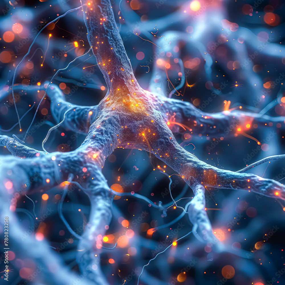 Poster a close up of a brain with a lot of neurons and a lot of light. concept of complexity and wonder at 