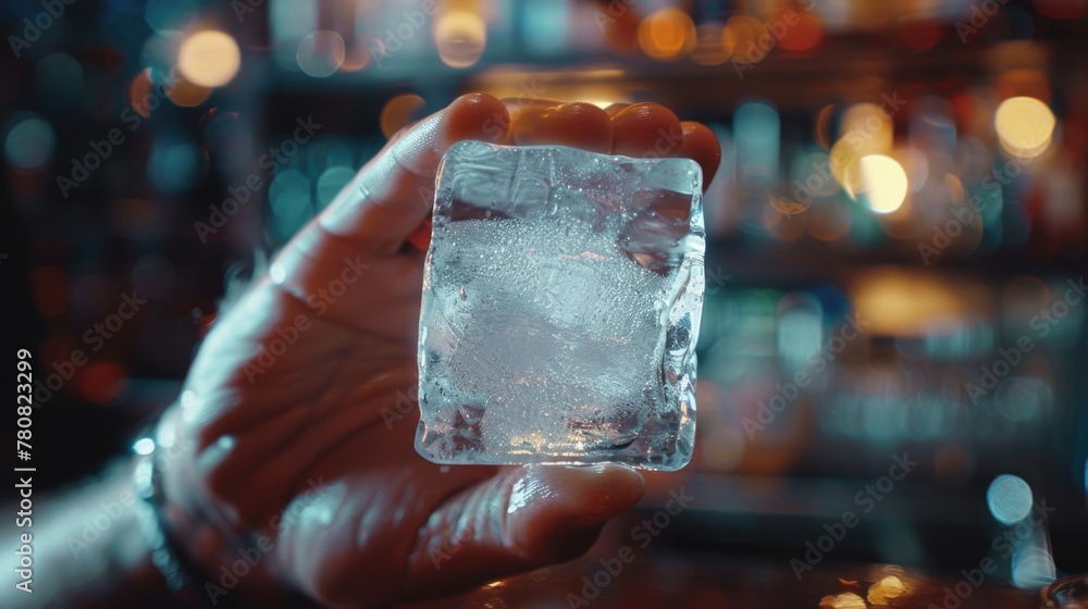 Poster close-up of a person holding a piece of ice. suitable for various concepts