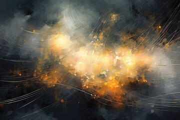 Abstract Connectivity in Data Flow Image a colorful wallpaper illustrating in the style of painting, dark gray and gold, editorial illustrations, whimsical abstract landscapes