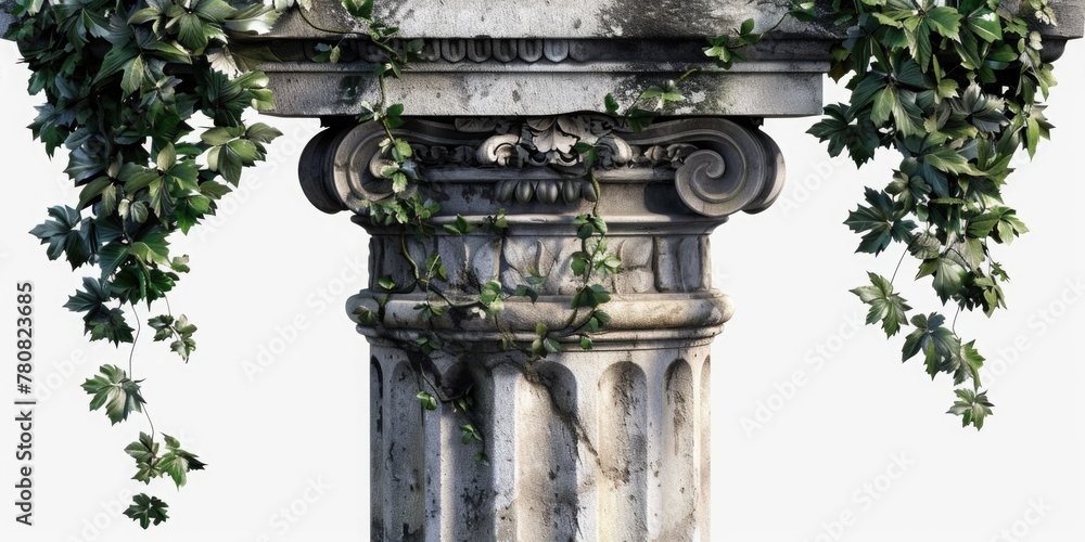 Poster A stone column with a clock on top, suitable for various design projects