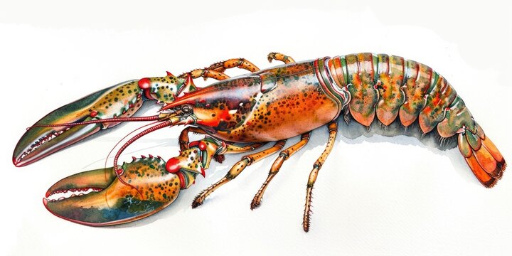 A realistic painting of a lobster on a white background. Suitable for seafood or marine life concepts