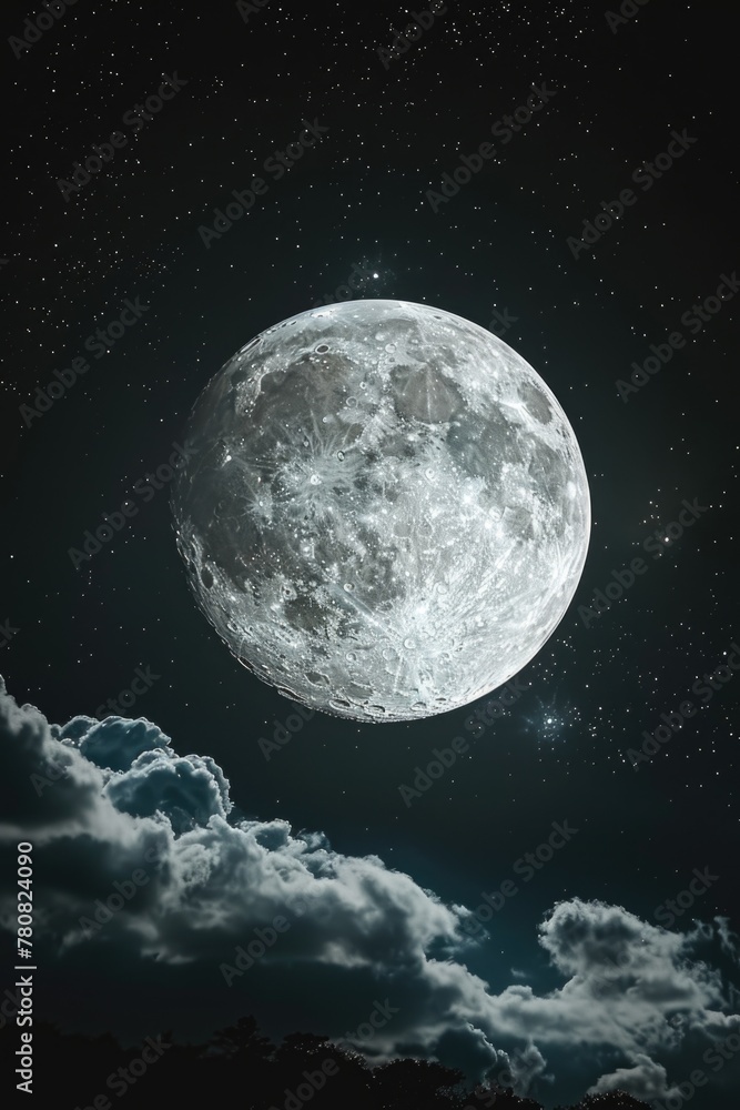 Aufkleber A captivating image of a full moon in the night sky with clouds. Perfect for various design projects