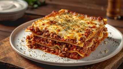 Mouth-watering plate of lasagna, perfect for food blogs