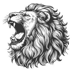 roaring lion animal sketch engraving generative ai fictional character vector illustration. Scratch board imitation. Black and white image.