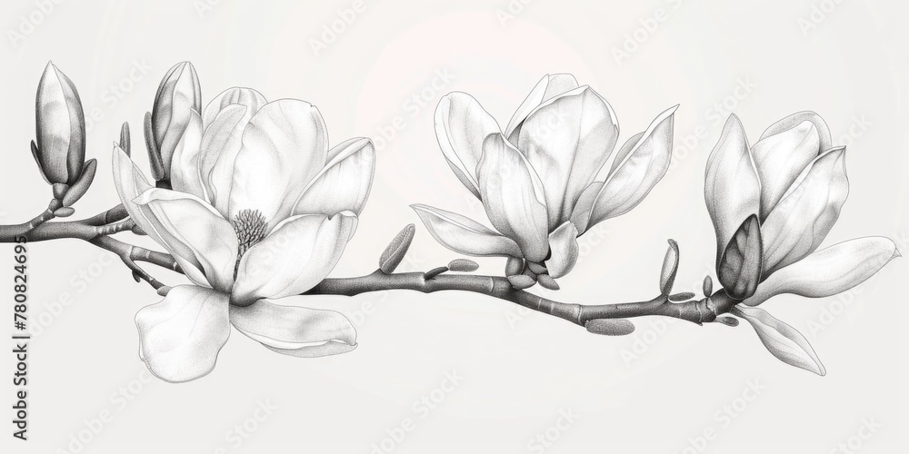 Poster A monochrome image of a delicate flower branch. Suitable for various design projects