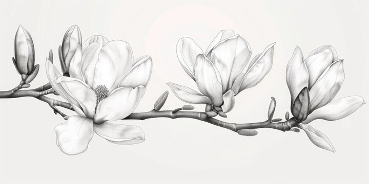 A monochrome image of a delicate flower branch. Suitable for various design projects