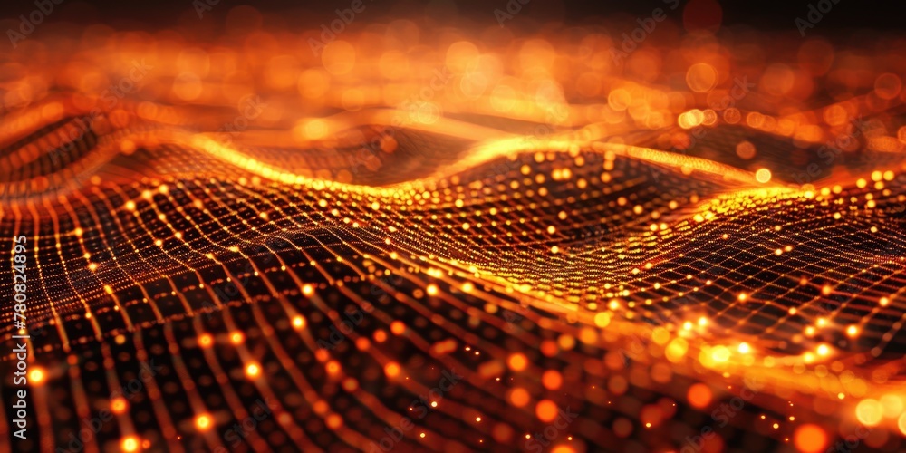 Poster Close up of a mesh with lights in the background, suitable for technology concepts