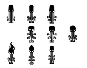Conjunto de iconos basados en pulpos negros con diferentes cabezas - obrazy, fototapety, plakaty