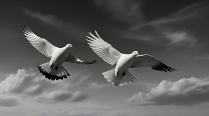 black and white couple flying dove .Generative AI
