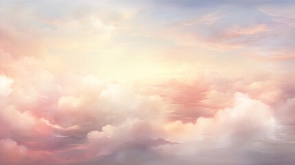 Fototapeta premium A painting of a sky with pastel-colored clouds and a light at the top right.