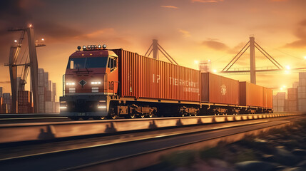 Global business of Container Cargo freight train for Business logistics concept