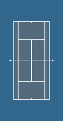 Illustration of a tennis court over blue background