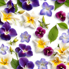 Beautiful group of lavender jasmine lily hollyhocks pansy and periwinkle flowers