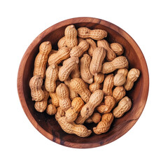 Wooden dish holds peanuts, a seed in the legume family, on transparent background on a transparent background