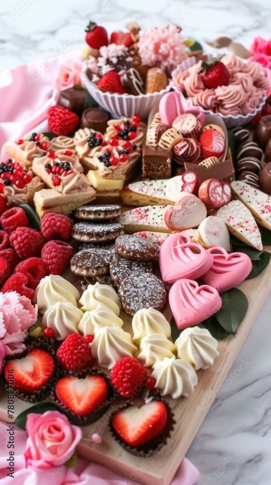 Poster a large platter of assorted cookies and desserts. generative ai.