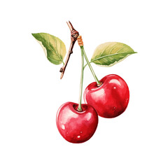 Red cherry fruit watercolor isolated on white background. Vector illustration