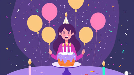 Flat design birthday celebration facebook template