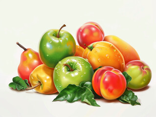 Green apple, tomato , pears, peaches, mangoes, Thick coated illustration