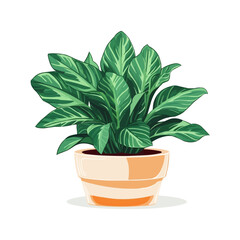Obraz premium Potted house plant. Foliage houseplant growing in flowerpot. Green leaf decoration for home interior. Natural indoor decor. Hand draw vector illustration isolated on white background