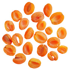 Dried apricots pile on transparent background, a citrus fruit used in cuisine