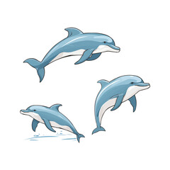 Obraz premium Dolphin | Minimalist and Simple set of 3 Line White background - Vector illustration