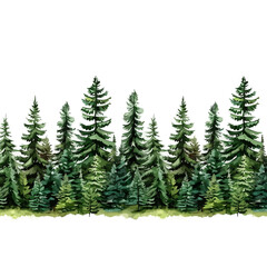 Coniferous forest, seamless border, isolated on white background