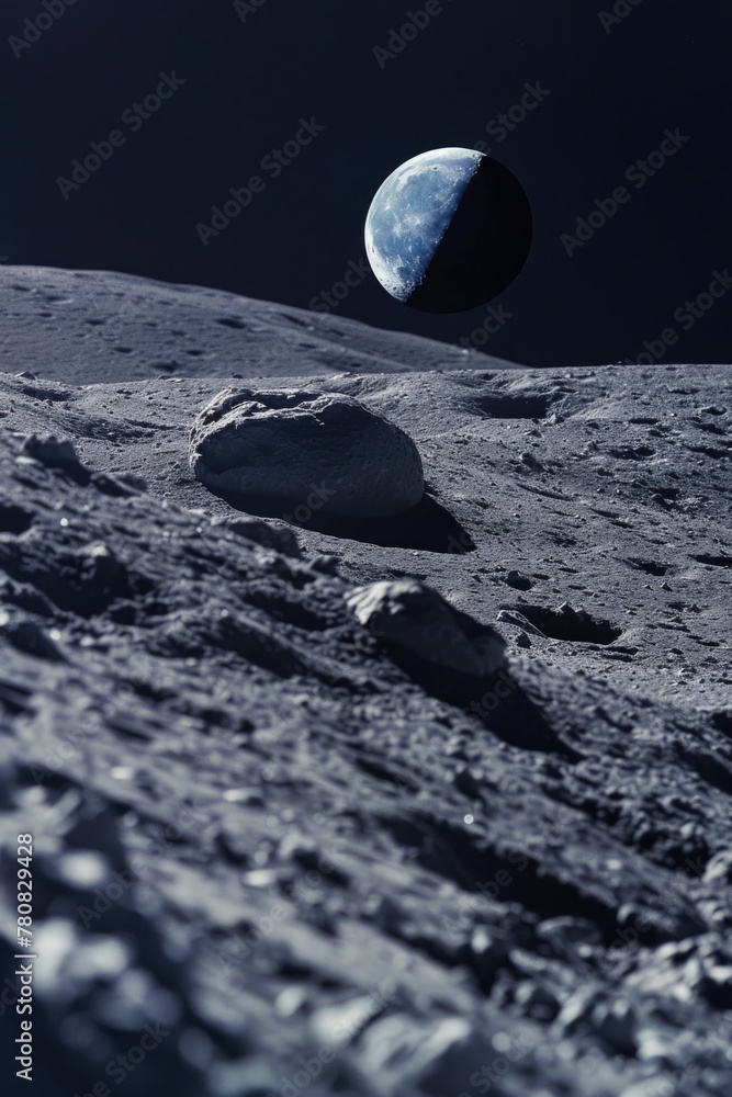 Poster moon rising over the moon surface. suitable for science and astronomy concepts