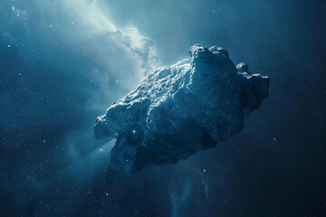an asteroid in outer space, blue light